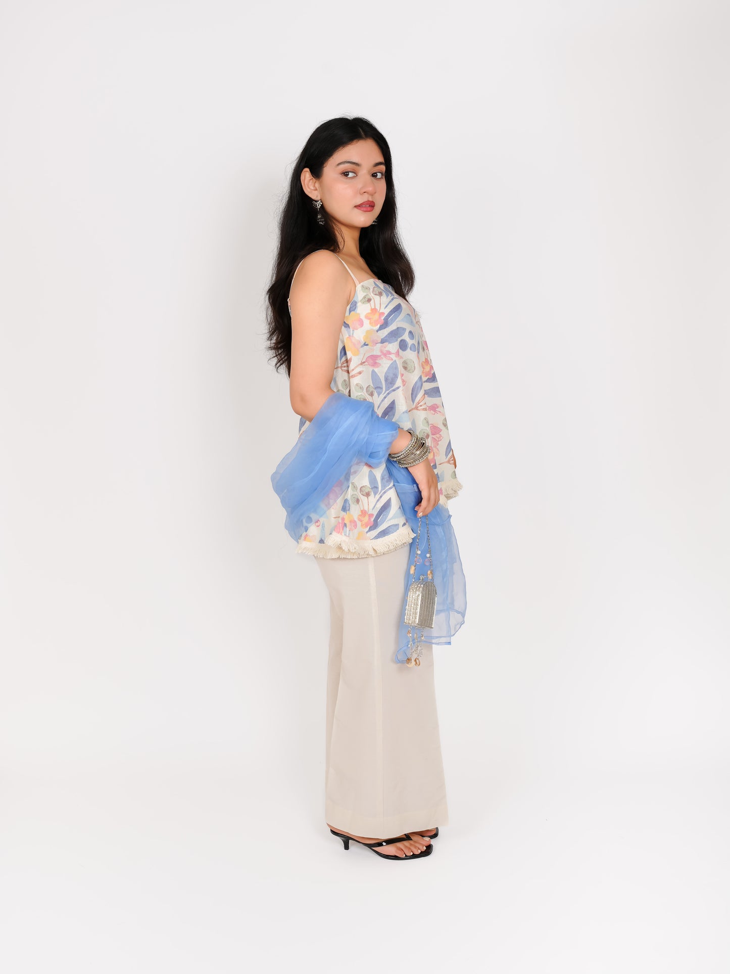 MONOMEE PARATMIKA FLORAL COTTON FLARED KURTA SET WITH PALAZZO & DUPATTA