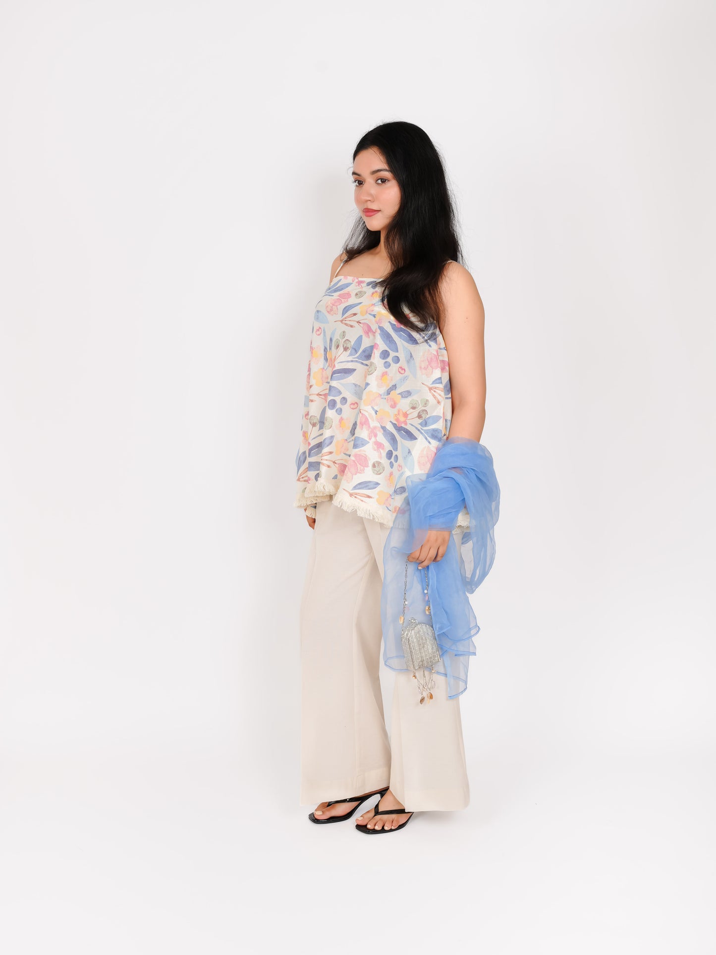 MONOMEE PARATMIKA FLORAL COTTON FLARED KURTA SET WITH PALAZZO & DUPATTA