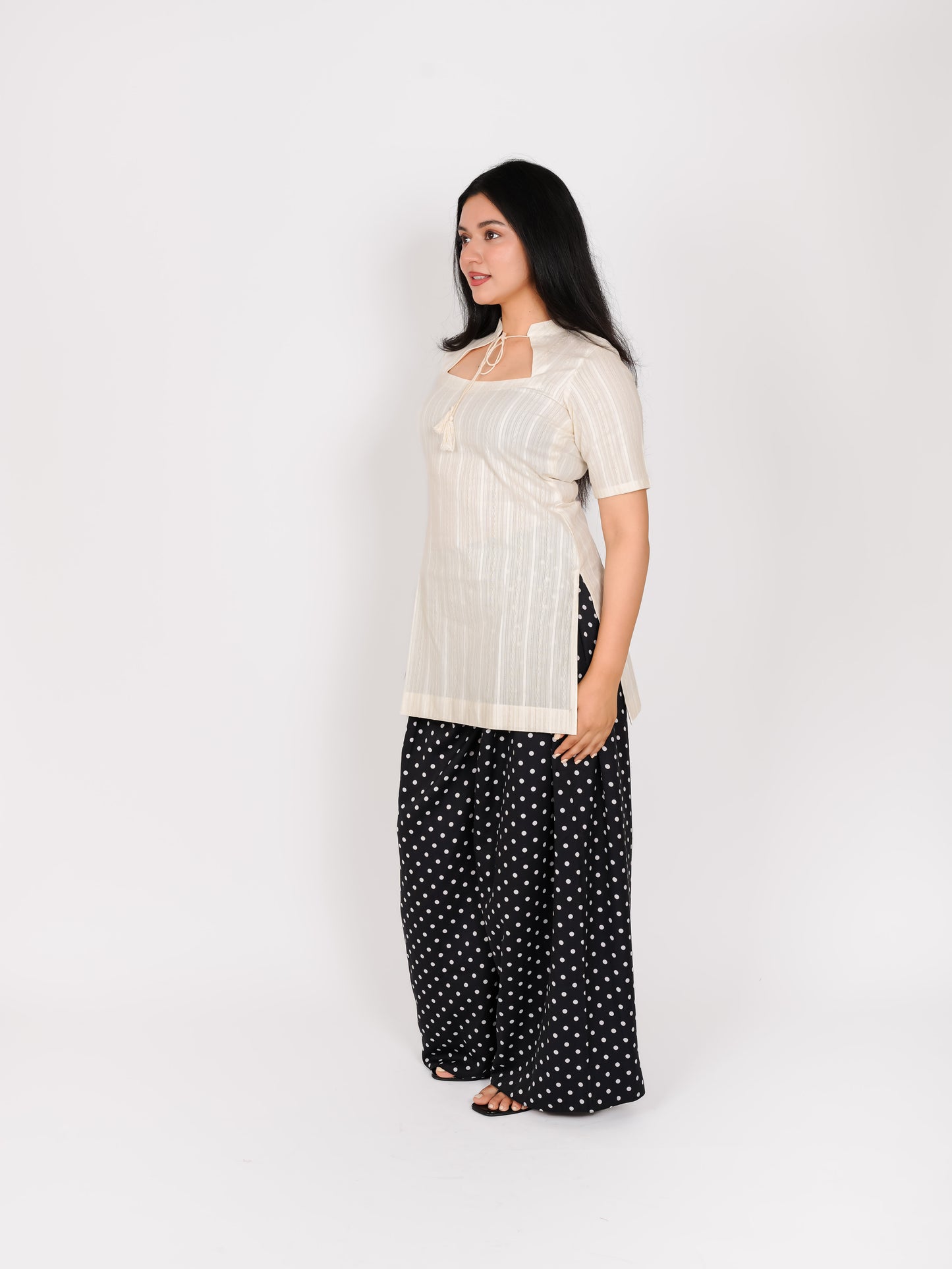 MONOMEE MOON KURTA SET WITH BLACK POLKA DOT FARSHI SALWAR