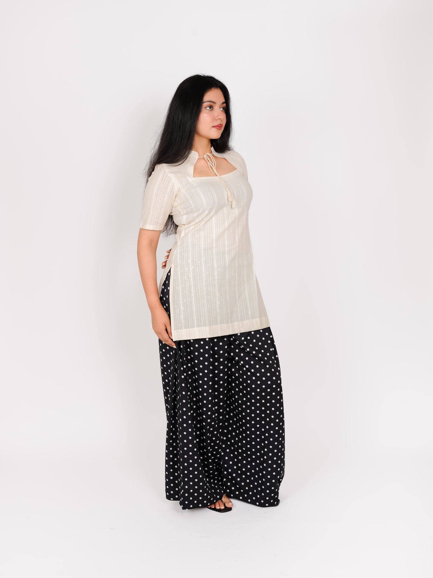 MONOMEE MOON KURTA SET WITH BLACK POLKA DOT FARSHI SALWAR