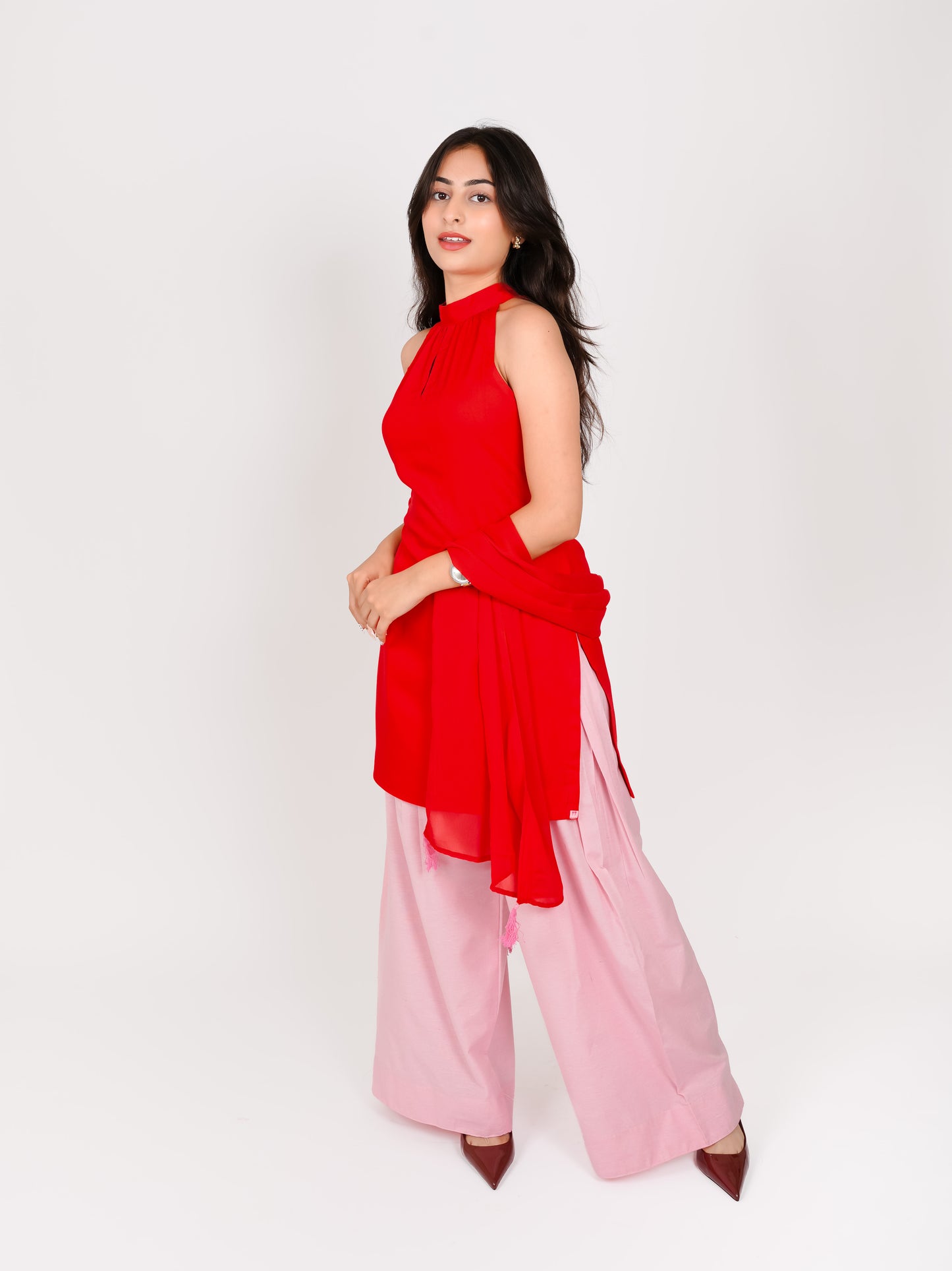 MONOMEE SRIYUTSA RED & PINK FARSHI SALWAR SET WITH DUPATTA