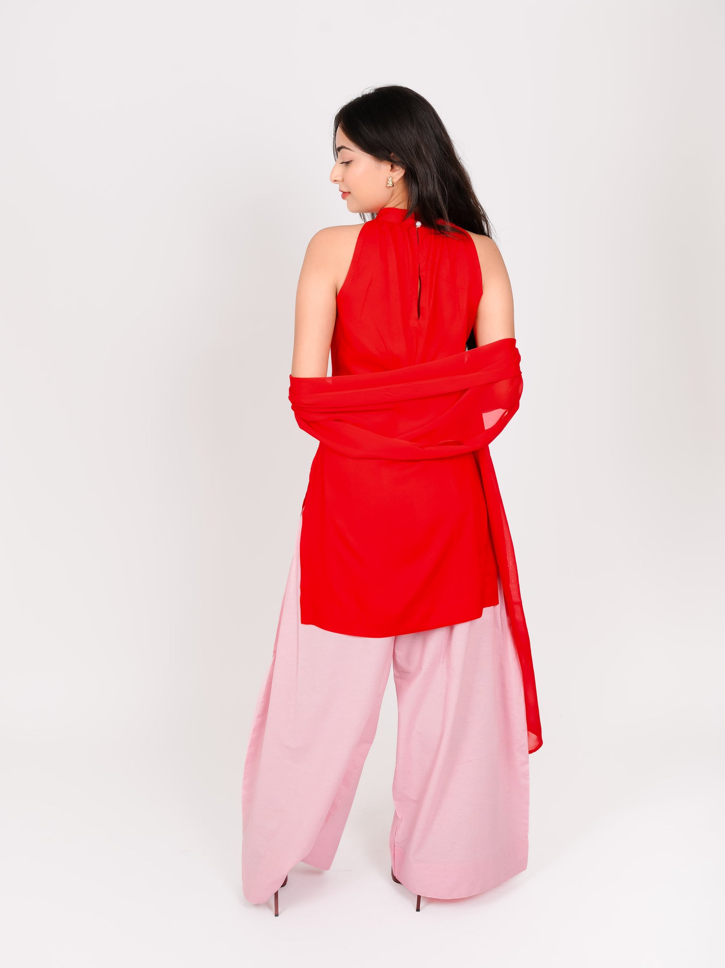 MONOMEE SRIYUTSA RED & PINK FARSHI SALWAR SET WITH DUPATTA