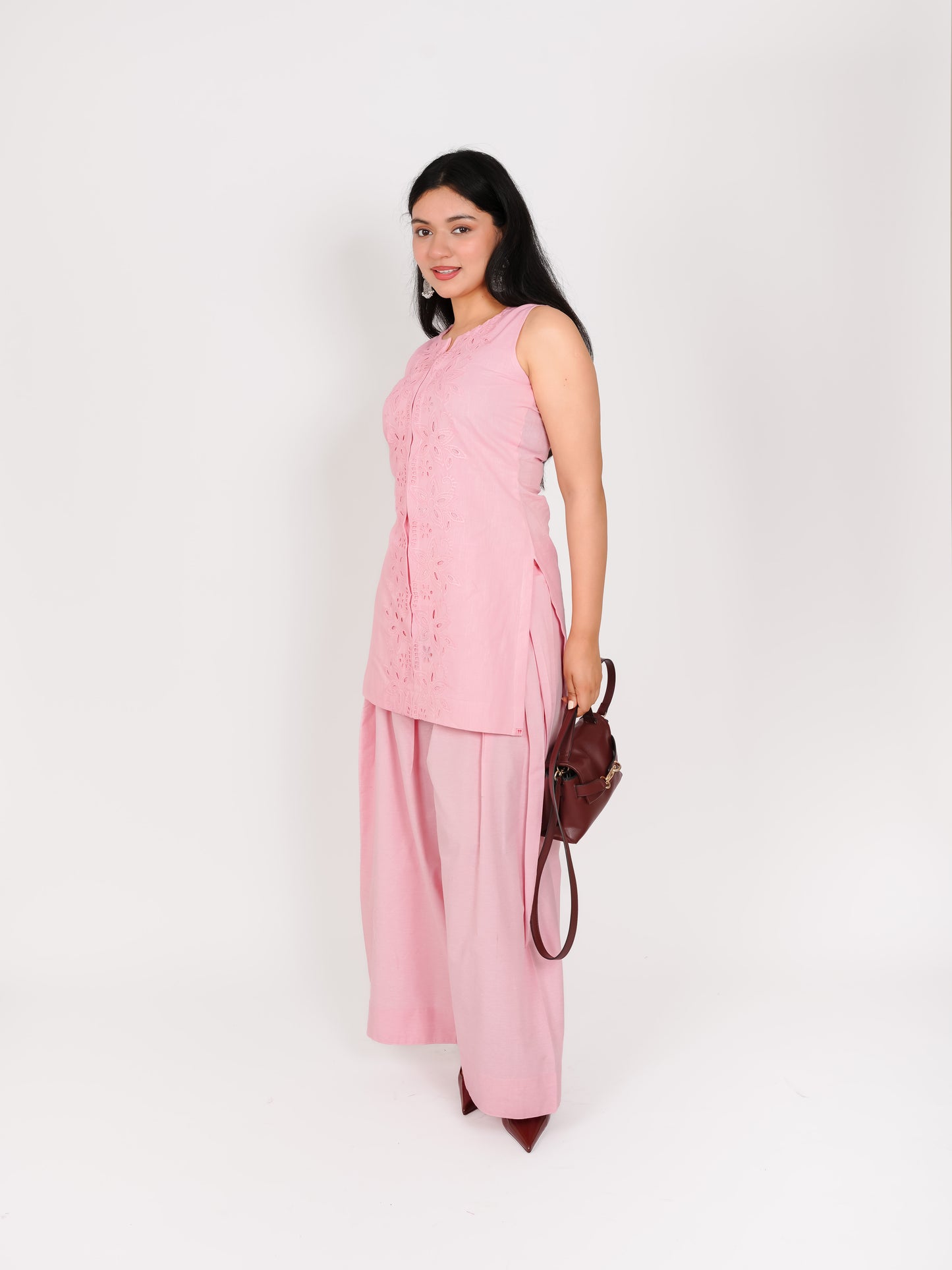 MONOMEE AMAIRA PINK SCHIFFLI FARSHI SALWAR KURTA SET