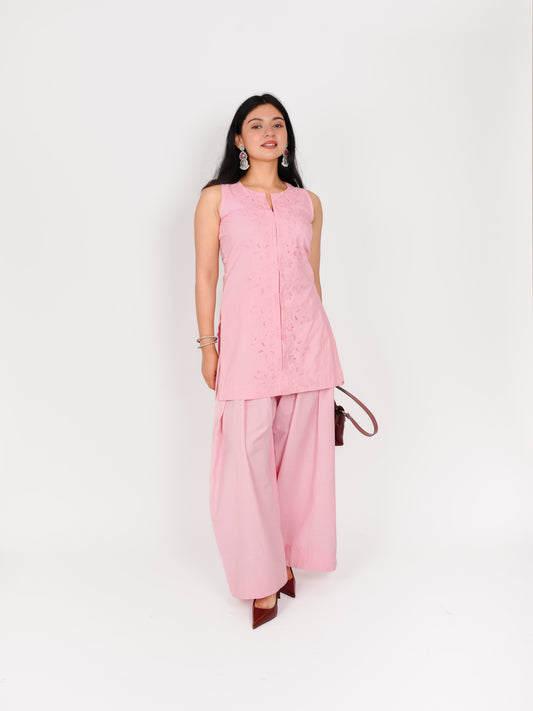 MONOMEE AMAIRA PINK SCHIFFLI FARSHI SALWAR KURTA SET