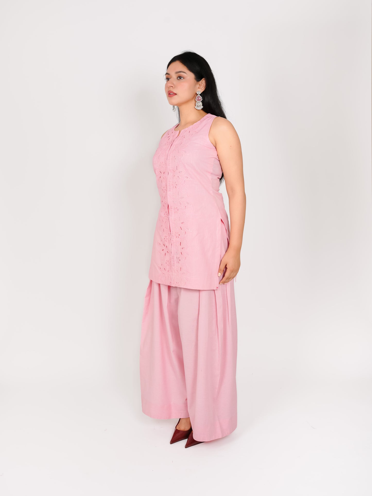 MONOMEE AMAIRA PINK SCHIFFLI FARSHI SALWAR KURTA SET