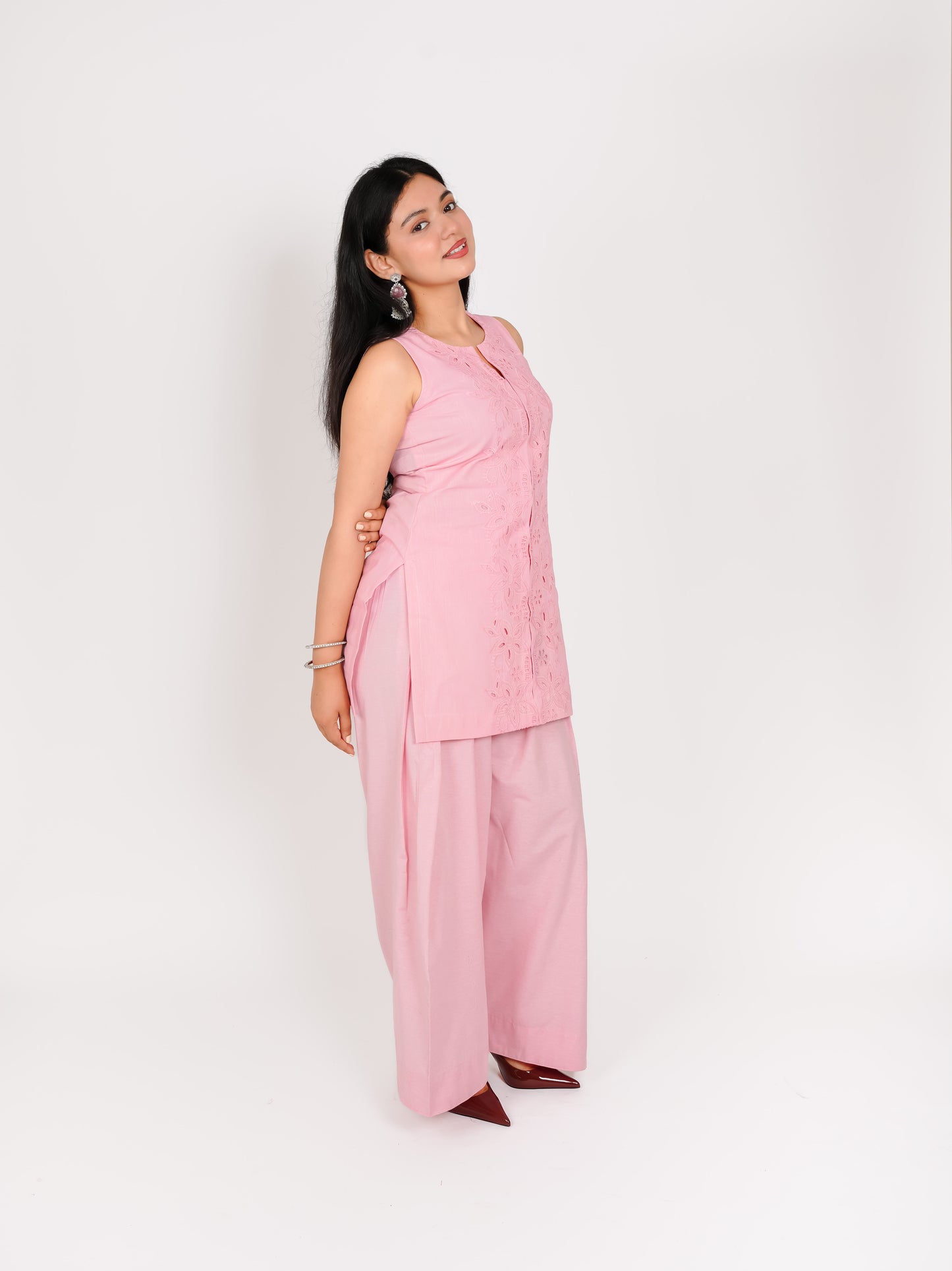MONOMEE AMAIRA PINK SCHIFFLI FARSHI SALWAR KURTA SET