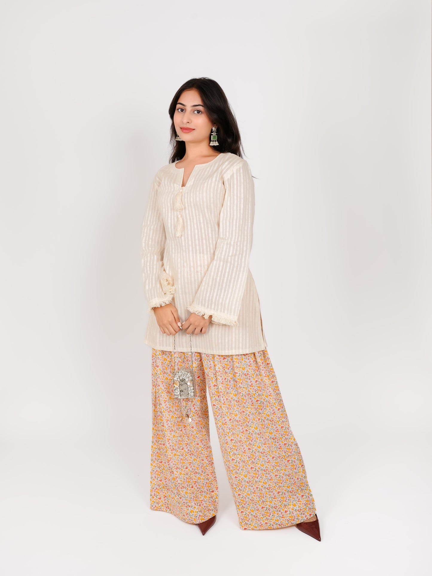 MONOMEE TRAYI FLORAL FARSHI SALWAR SET WITH BELL SLEEVES