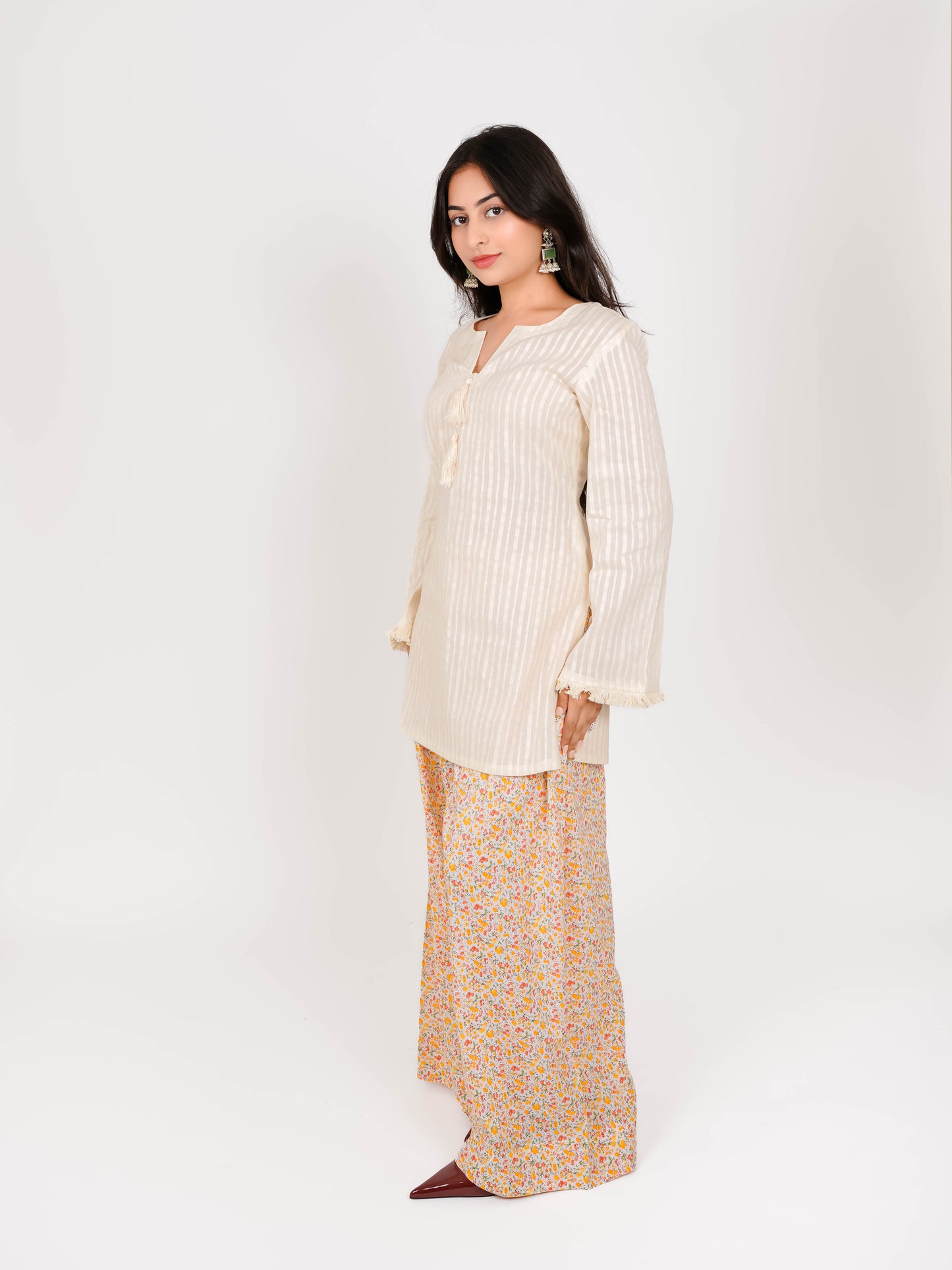 MONOMEE TRAYI FLORAL FARSHI SALWAR SET WITH BELL SLEEVES