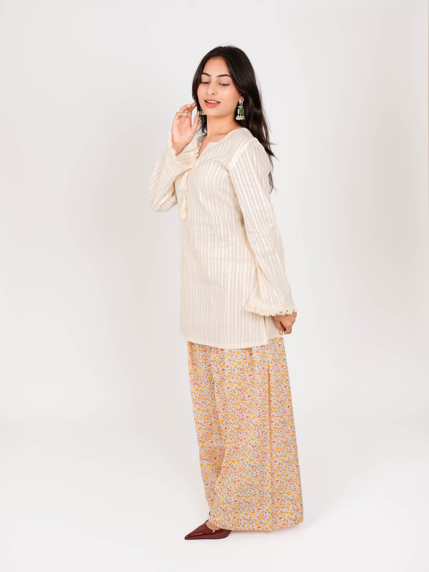 MONOMEE TRAYI FLORAL FARSHI SALWAR SET WITH BELL SLEEVES
