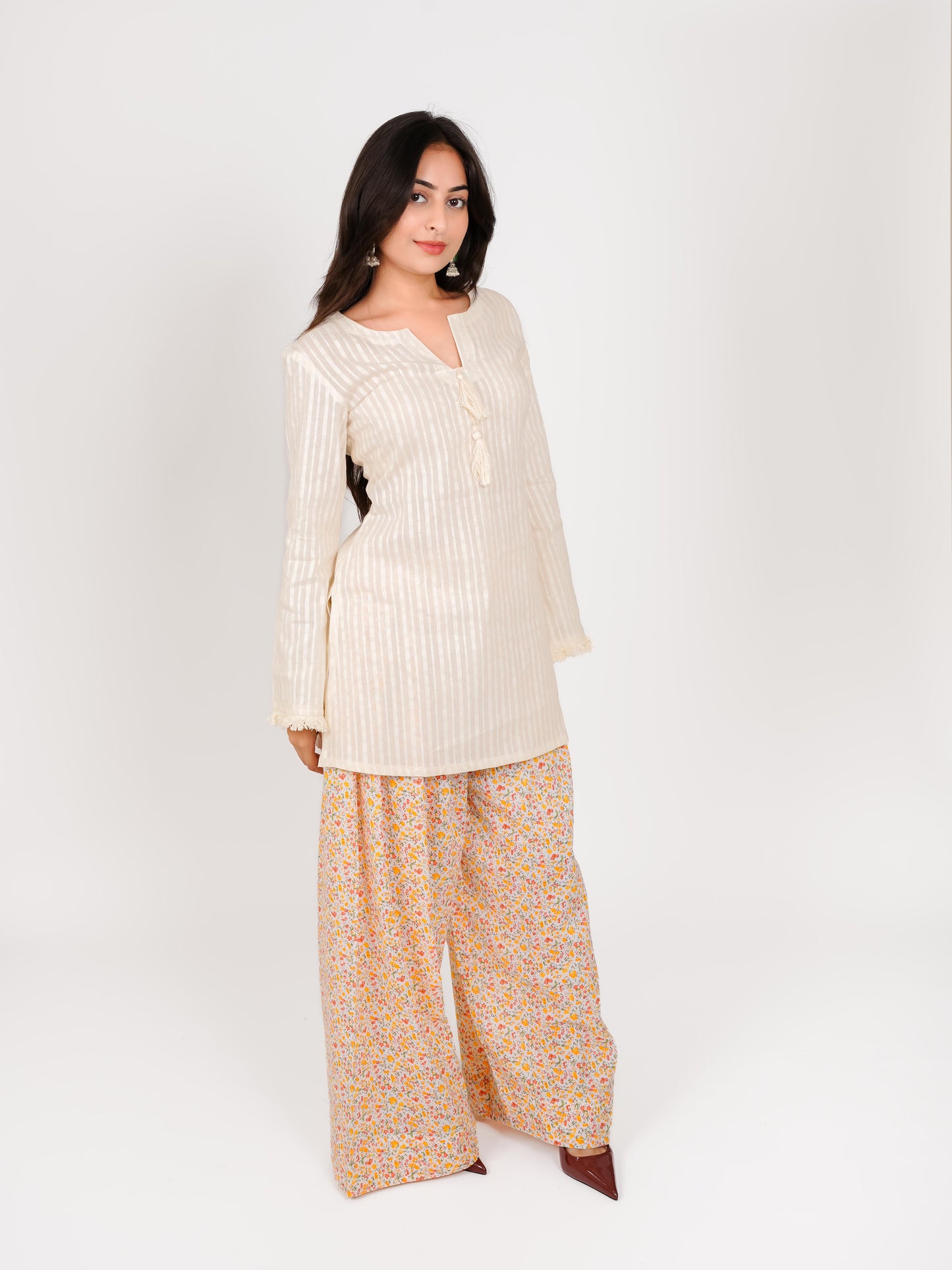 MONOMEE TRAYI FLORAL FARSHI SALWAR SET WITH BELL SLEEVES