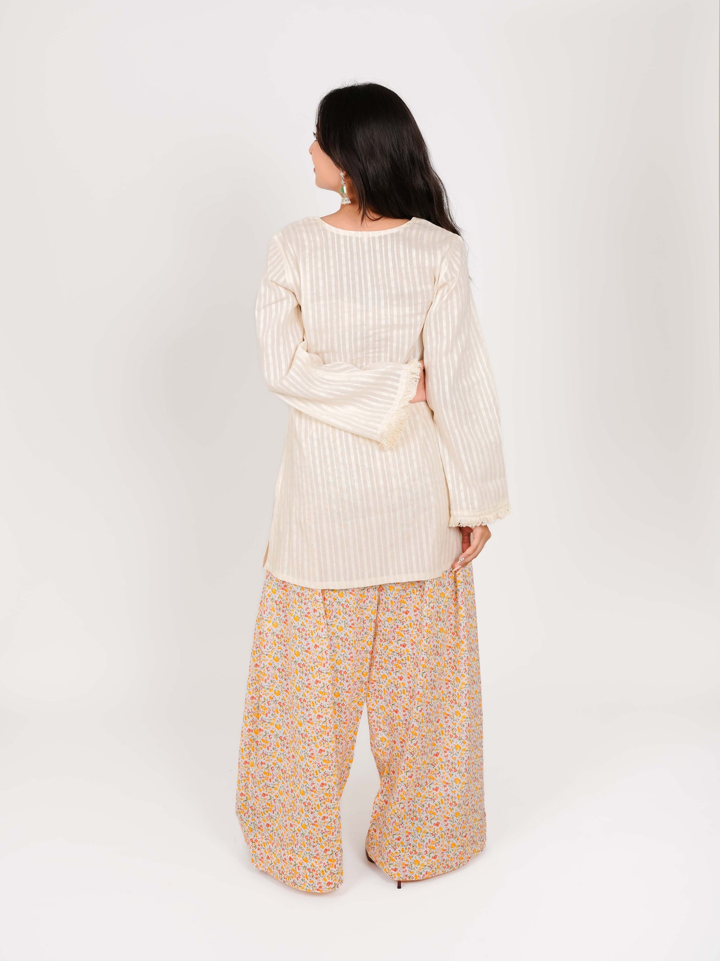 MONOMEE TRAYI FLORAL FARSHI SALWAR SET WITH BELL SLEEVES