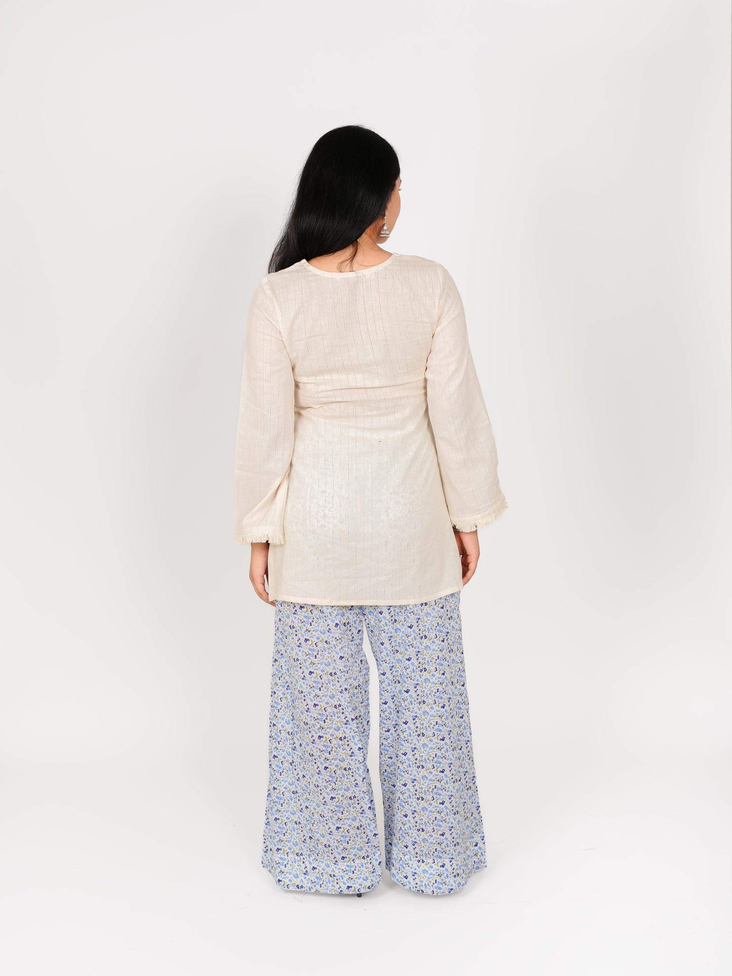 MONOMEE REVA OFF-WHITE & BLUE FLORAL FARSHI SALWAR SET
