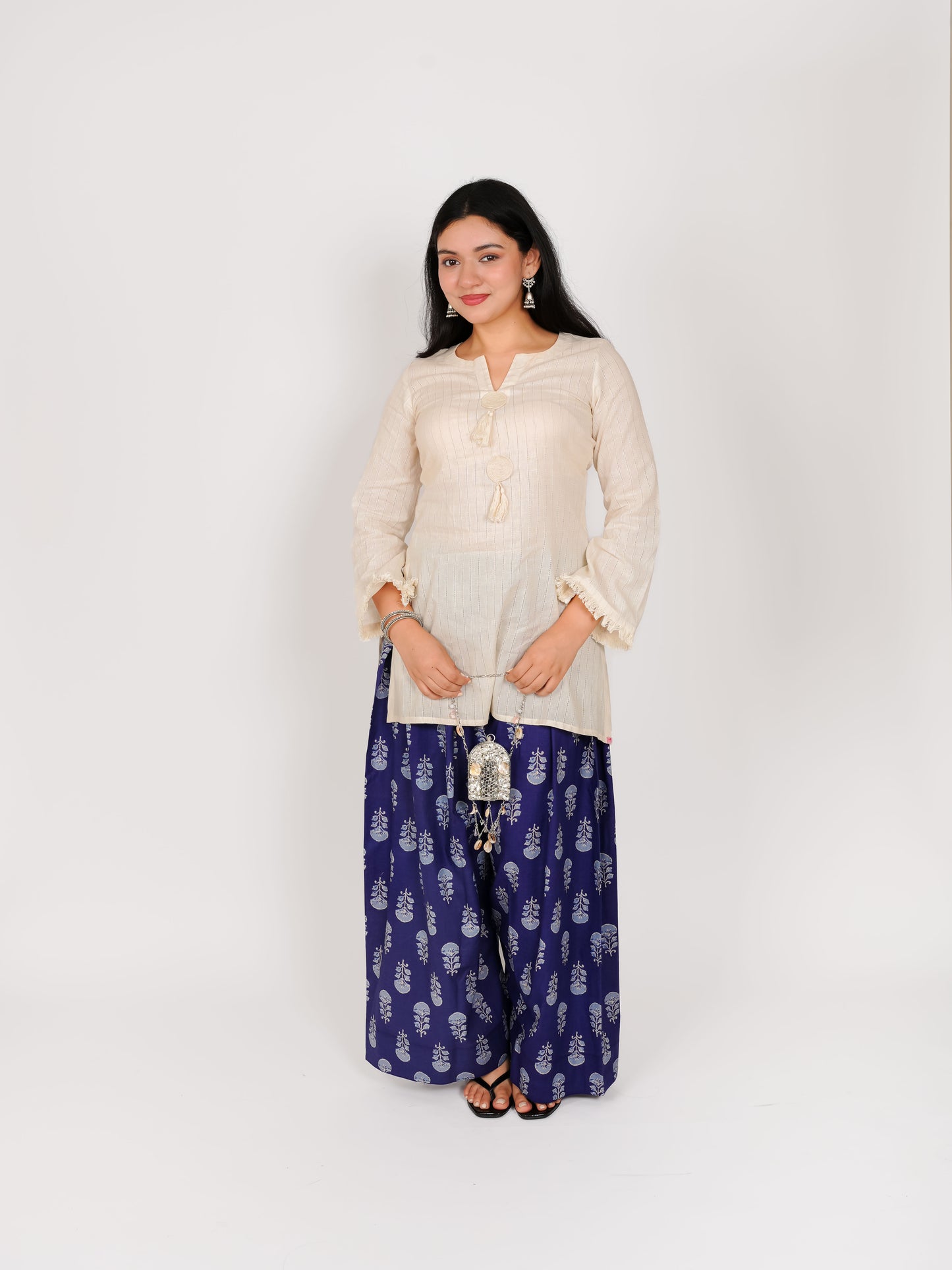 MONOMEE TIVRA INDIGO BELL SLEEVE FARSHI SALWAR SET