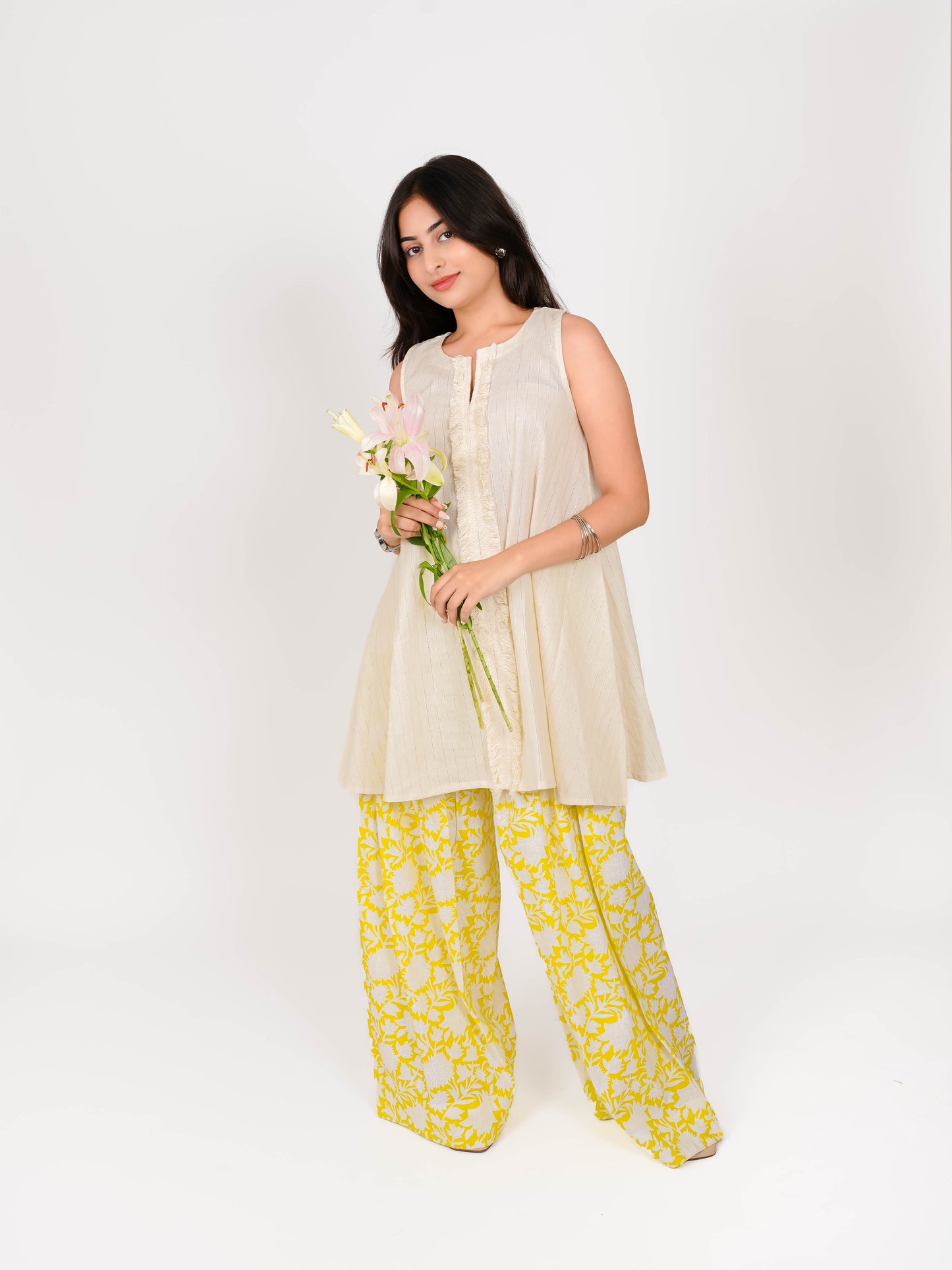 MONOMEE NAMYA YELLOW FLORAL FARSHI SALWAR SET