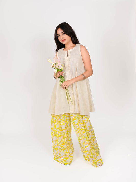 MONOMEE NAMYA YELLOW FLORAL FARSHI SALWAR SET