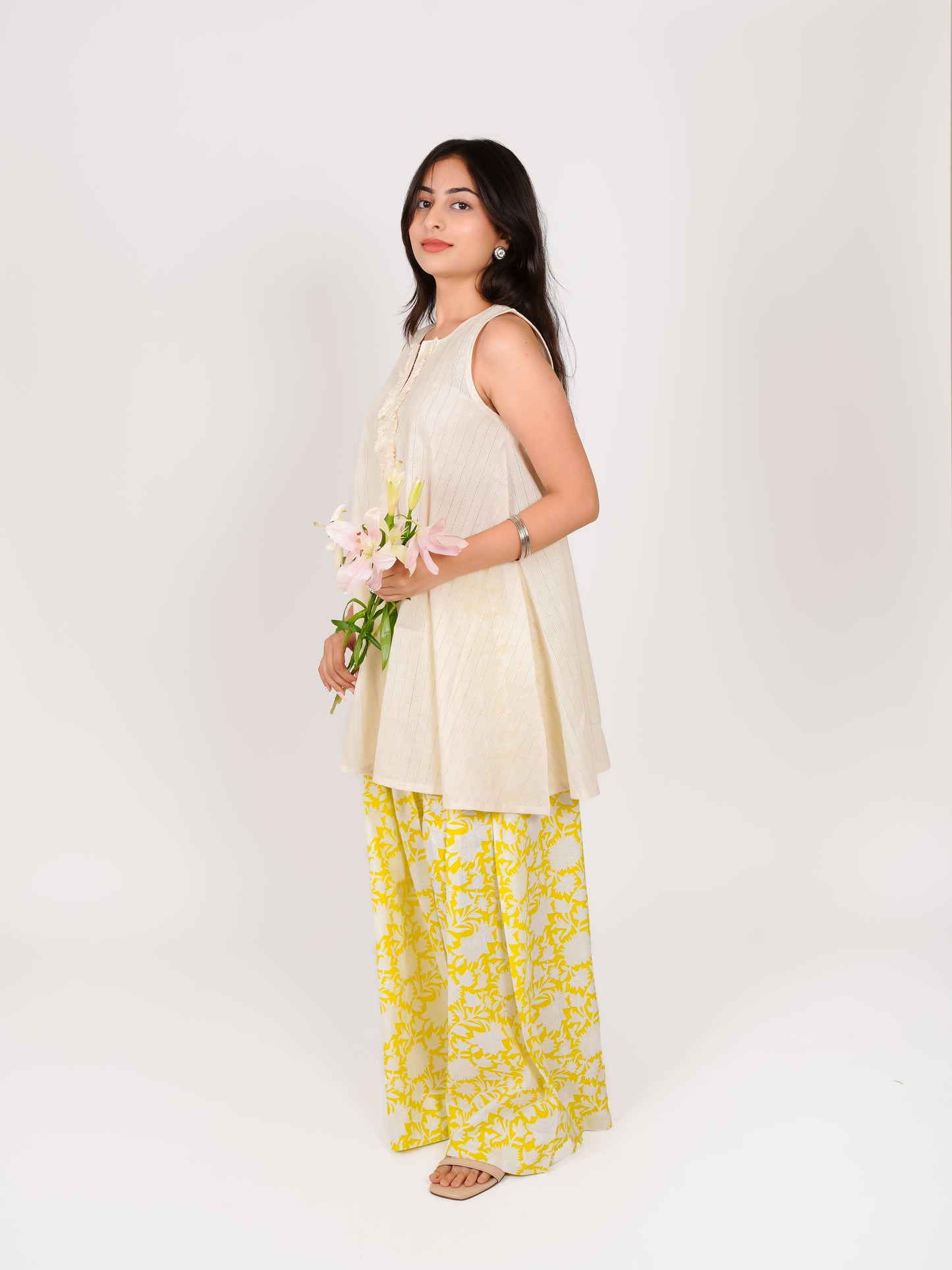 MONOMEE NAMYA YELLOW FLORAL FARSHI SALWAR SET
