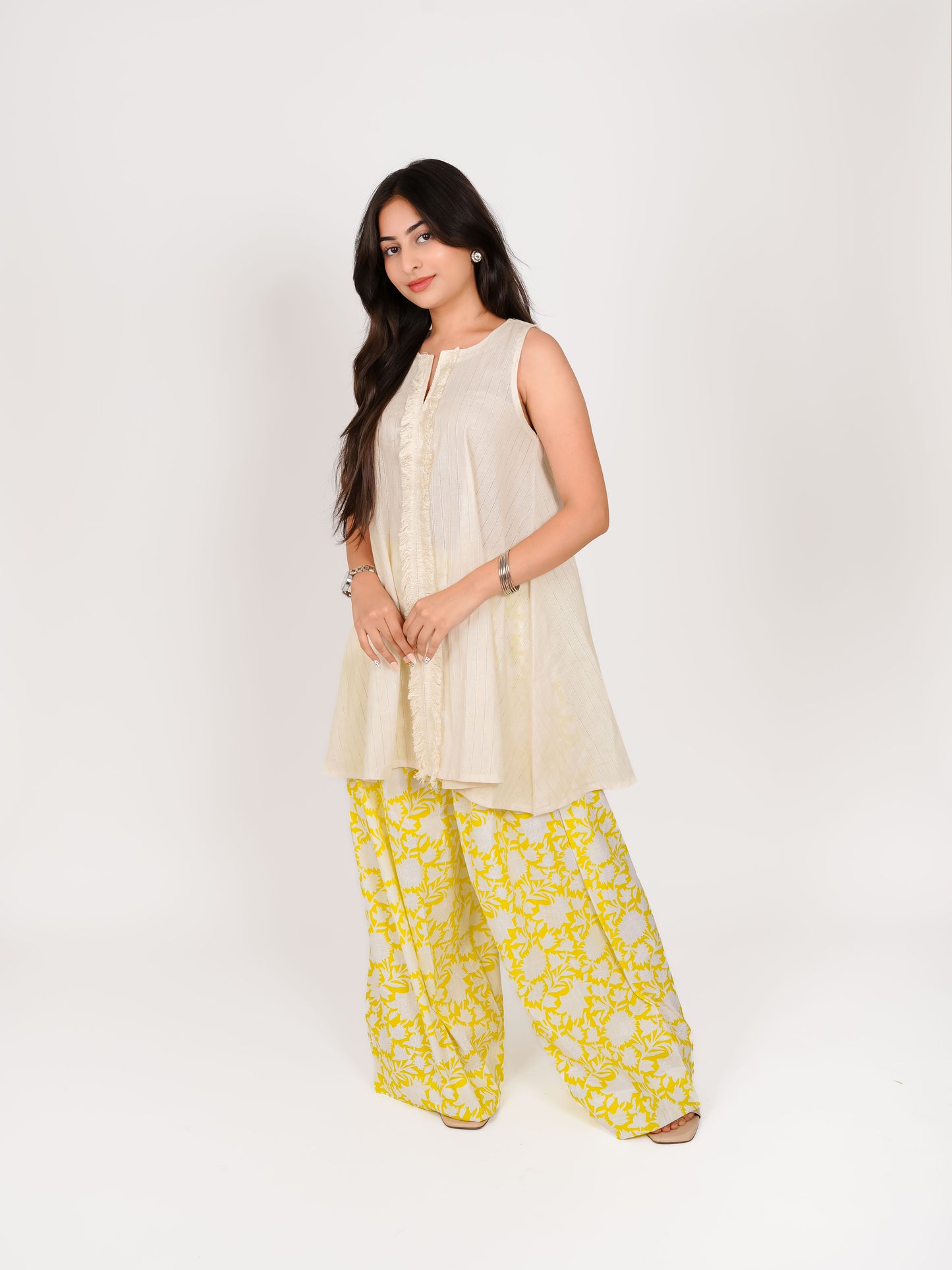 MONOMEE NAMYA YELLOW FLORAL FARSHI SALWAR SET