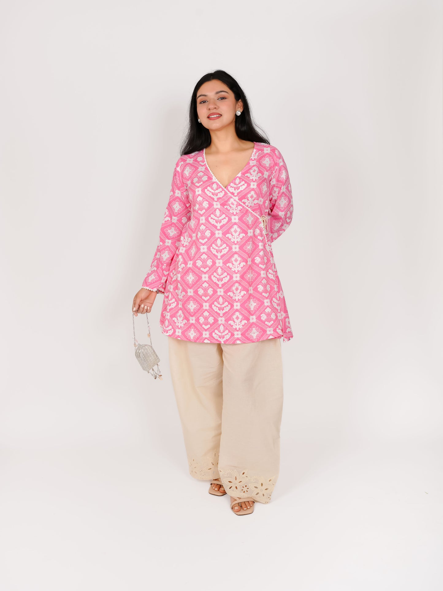 MONOMEE ARKYA PINK ANGARAKHA BELL SLEEVE SCHIFFLI FARSHI SALWAR SET