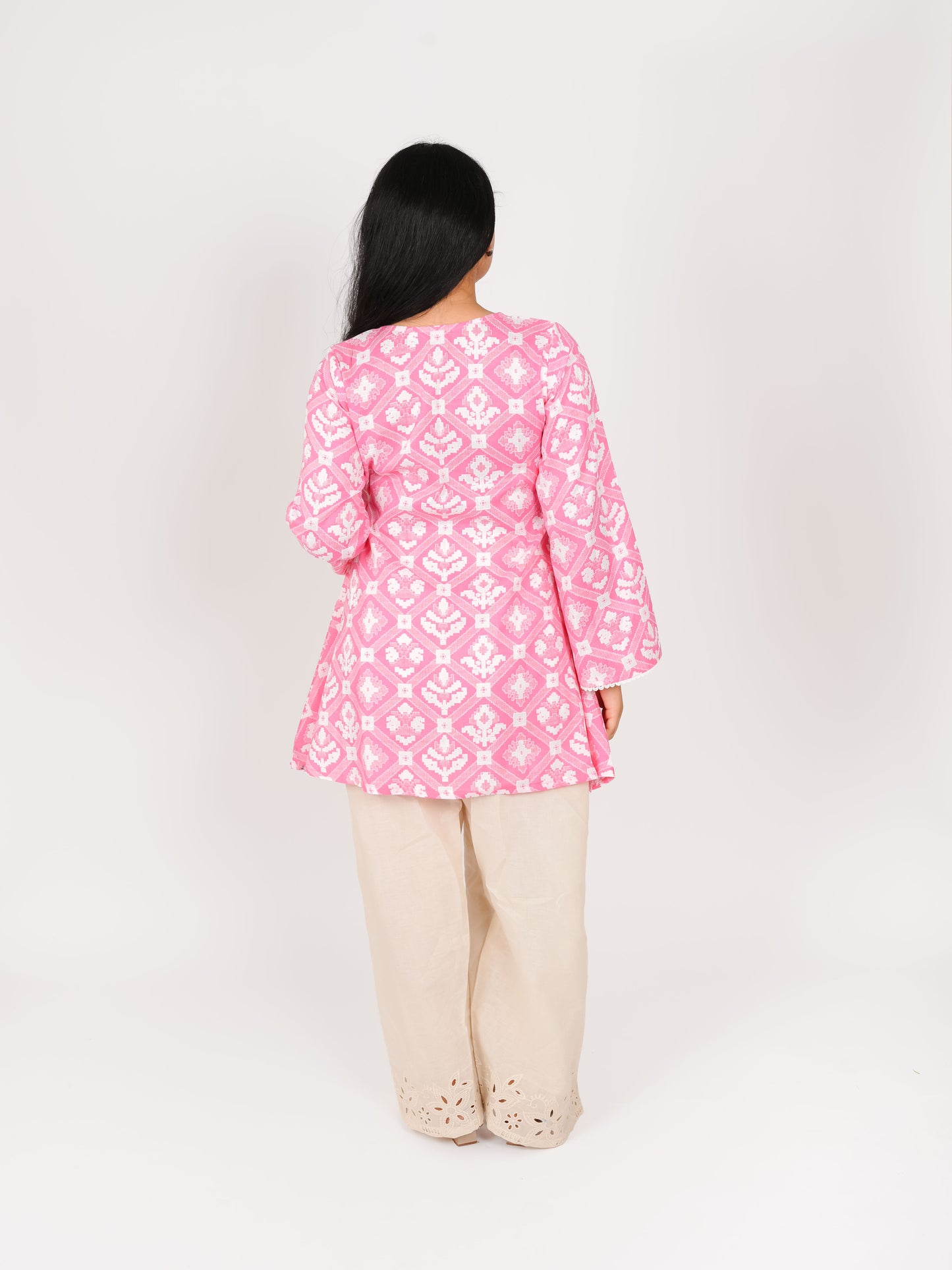 MONOMEE ARKYA PINK ANGARAKHA BELL SLEEVE SCHIFFLI FARSHI SALWAR SET