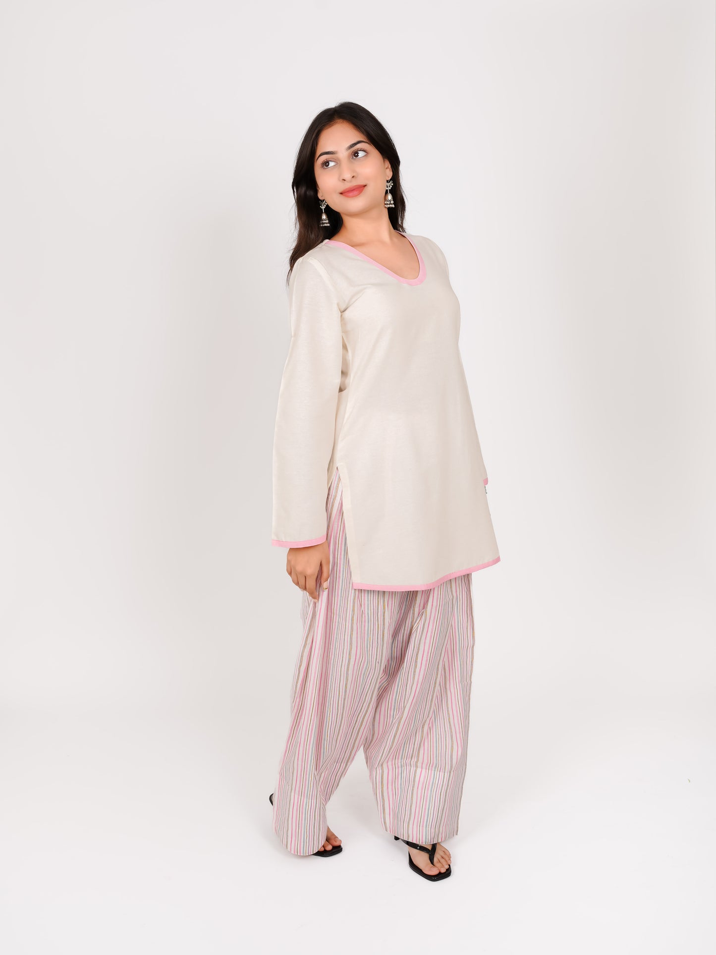 MONOMEE MEHVI PINK & WHITE STRIPE FARSHI SET