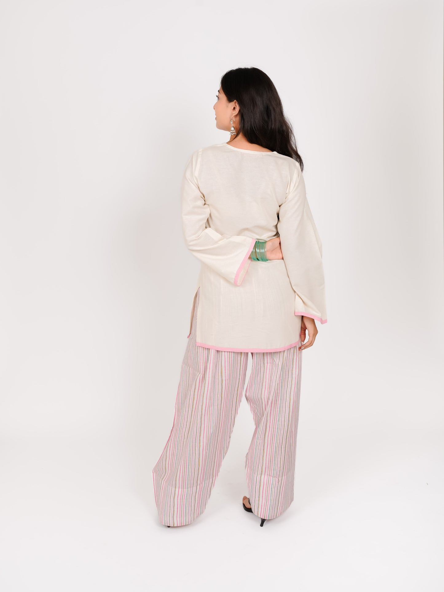 MONOMEE MEHVI PINK & WHITE STRIPE FARSHI SET