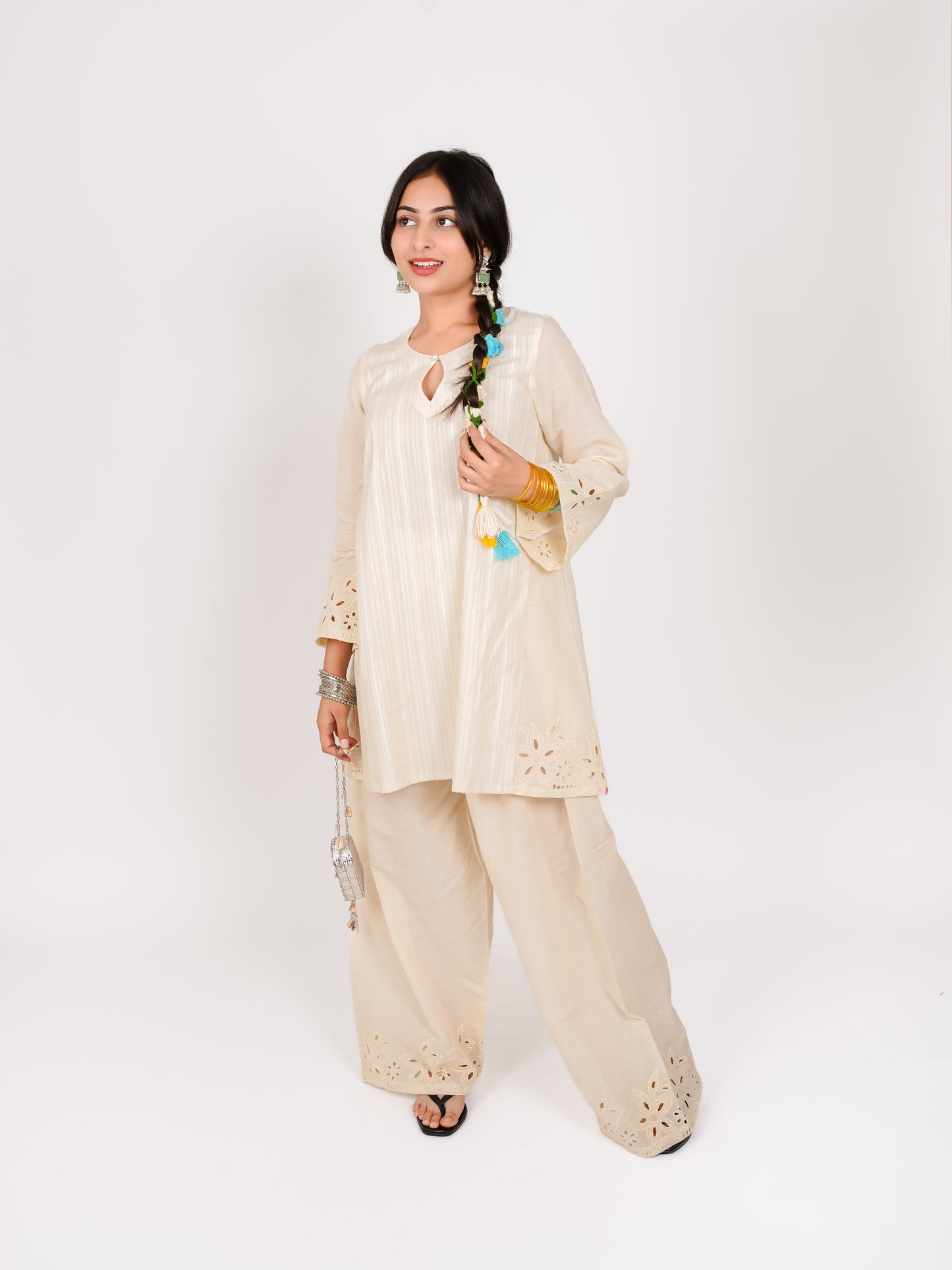INAYA OFF-WHITE SCHIFFLI FARSHI SALWAR SET