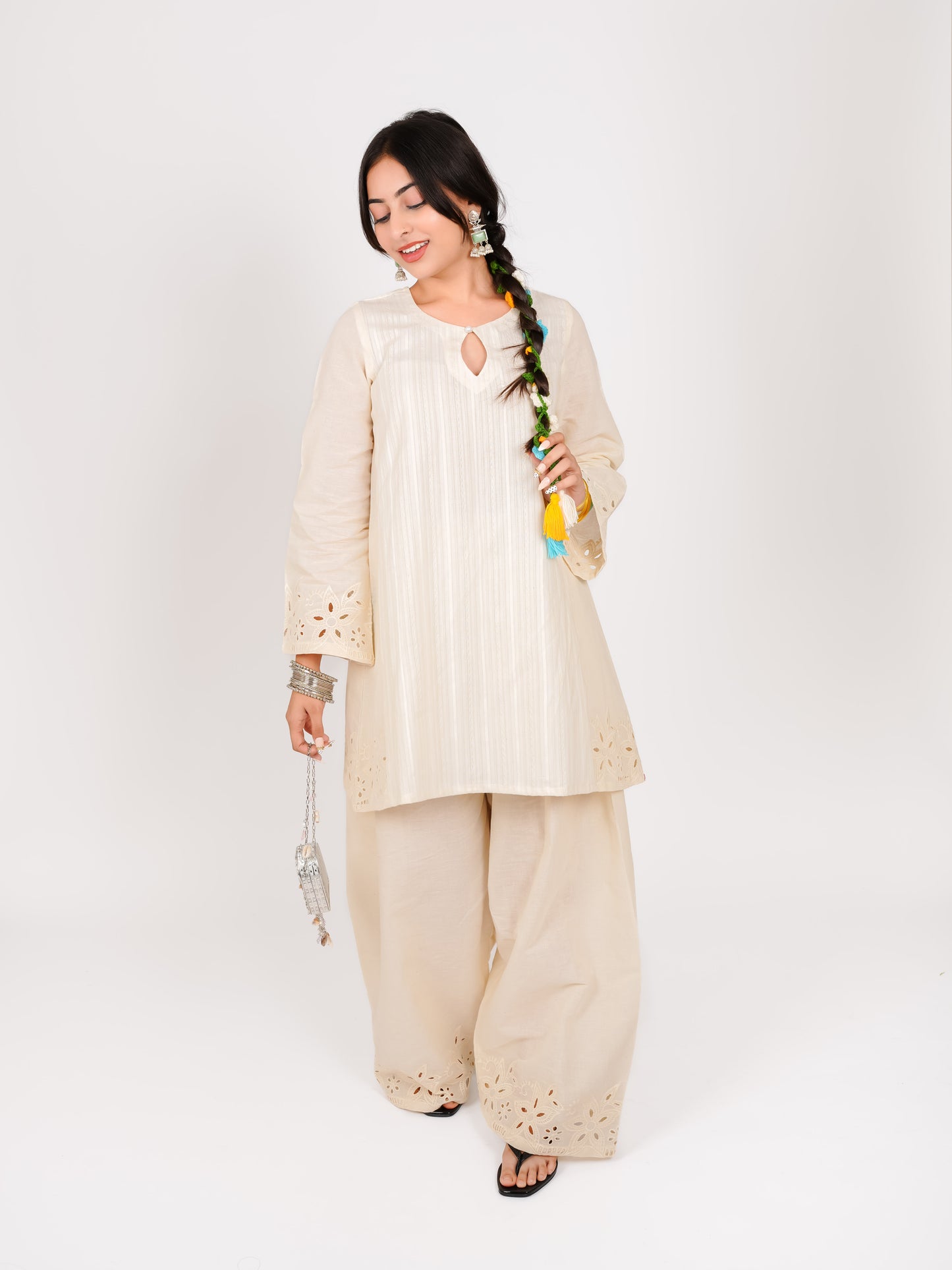 INAYA OFF-WHITE SCHIFFLI FARSHI SALWAR SET