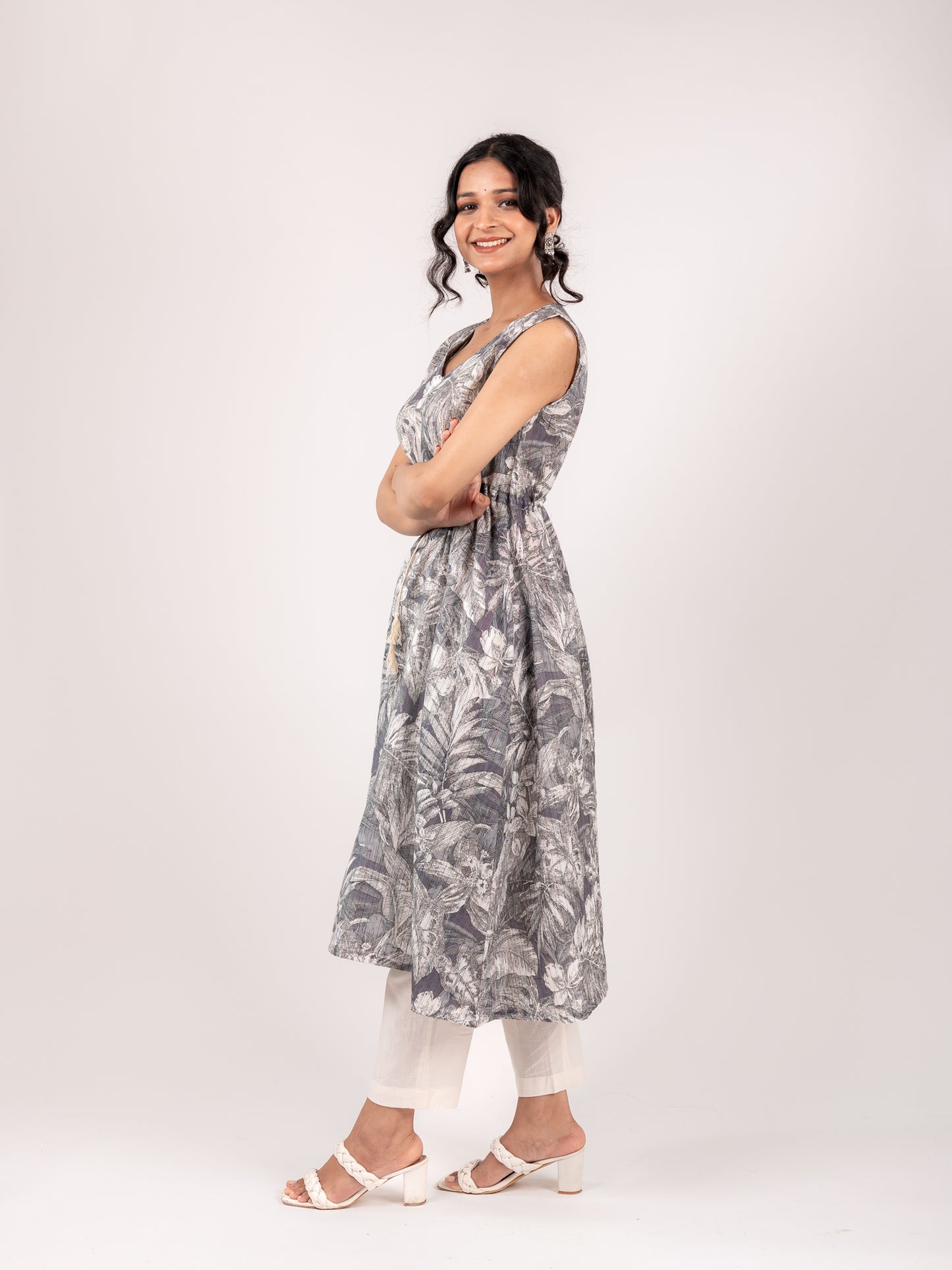 ADITI GREY A-LINE KANTHA KURTI