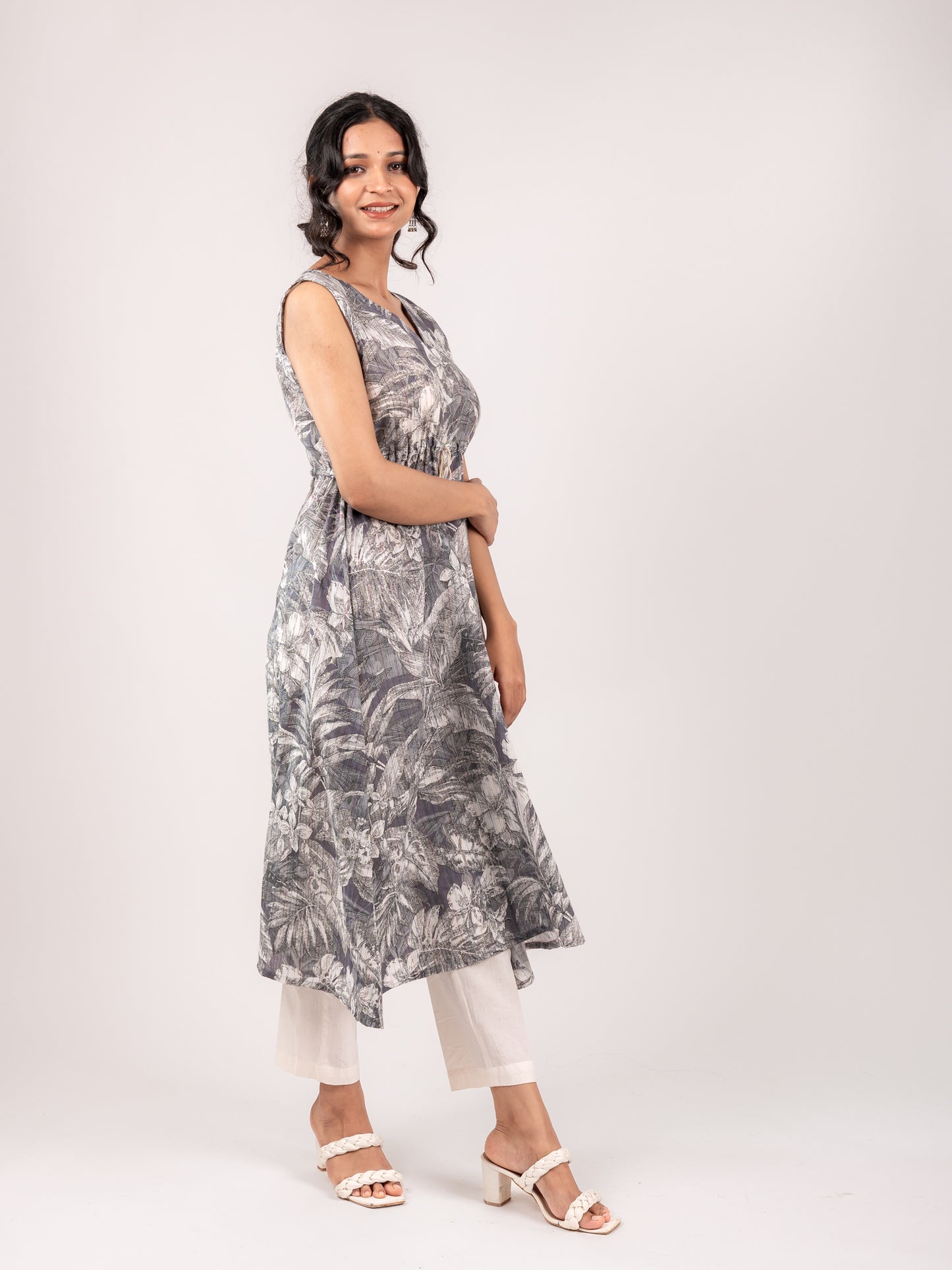 ADITI GREY A-LINE KANTHA KURTI